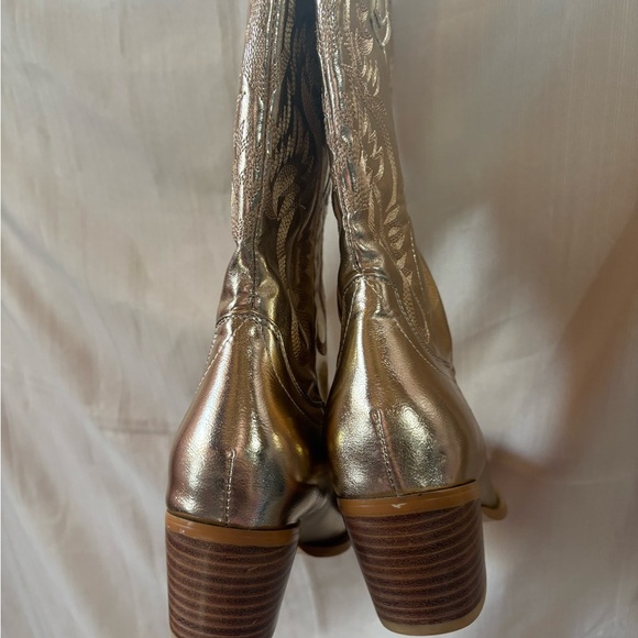 Gold Metallic Cowgirl Western Cowboy Chunky Heeled Boots Size 9 - Picture 10 of 10